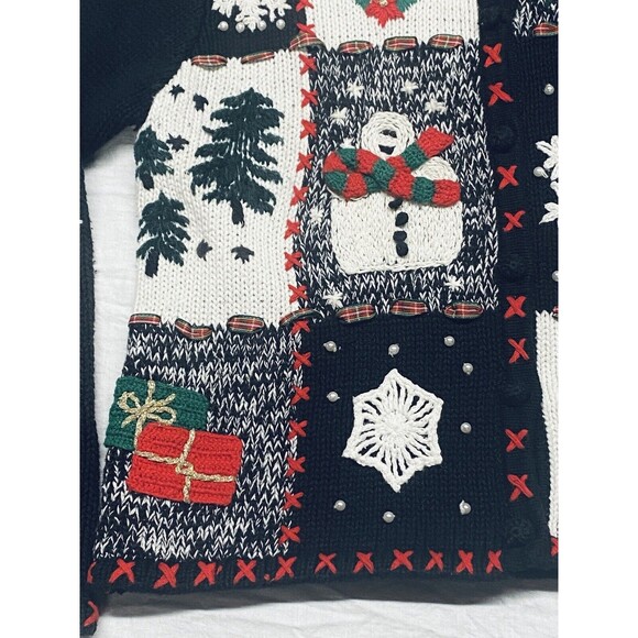 Vintage Parisian Works Christmas Cardigan Sweater Embellished Trees Snowman Sz S - Picture 3 of 15